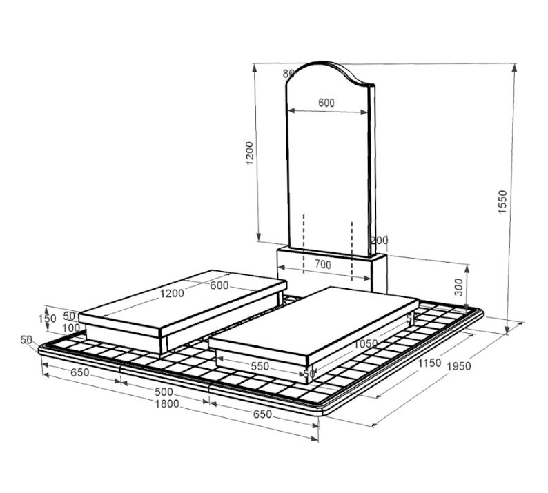 Розміри Гранітний пам'ятник фігурний подвійний із чорного граніту Коростишів з хвилею різьблений к19-kor-npf-120-60-08-011-l-pbd3