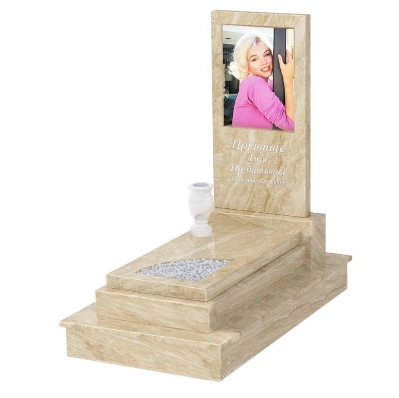 Основне Пам'ятник із мармуру з полірованими фасками одинарний з бежевого мармуру Дайна з вирізаним куточком к24-dan-pf-80-40-05-001-ck