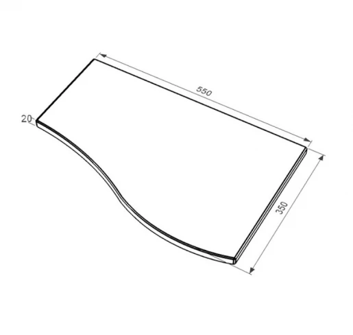 Размеры Плита на цветник могилы белого цвета 550x350x20 Волна одинарная короткая с полированными фасками из мрамора Волокас правая pnk-vol-pf-55-35-02-r