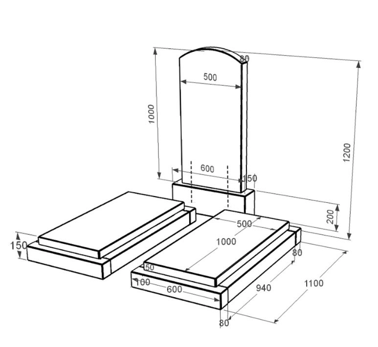 Розміри Гранітний пам'ятник 120 см висотою подвійний із чорного граніту Коростишів з дугою різьблений к21-kor-npf-100-50-08-009