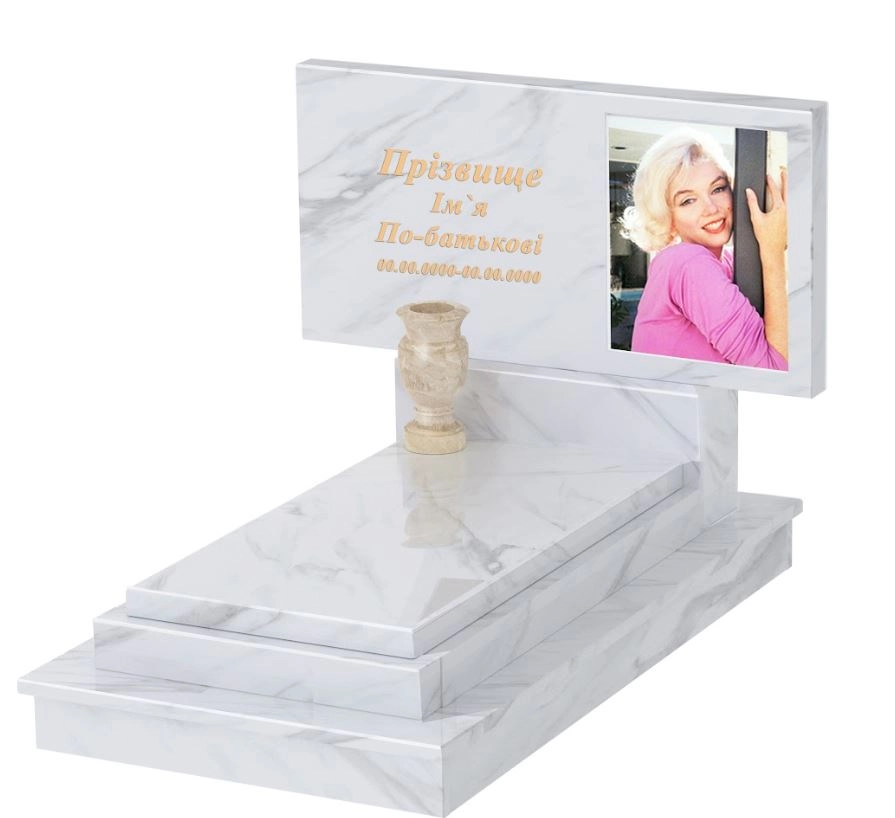 Основное Мраморный памятник элитный одинарный из белого мрамора Волокас без резных работ к12-vol-pf-60-120-08-001-ck