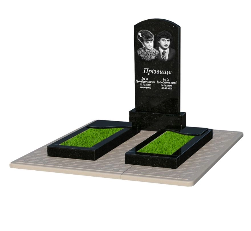 Основне Пам'ятник із граніту дугоподібний подвійний із чорного граніту Коростишів з хвилею різьблений к16-kor-pf-100-50-08-009-pbd2