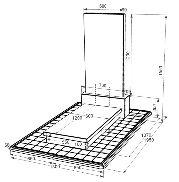 Размеры Гранитный памятник на кладбище без резных работ одинарный из черного гранита Коростышев к10-kor-pf-120-60-08-001-pbd3
