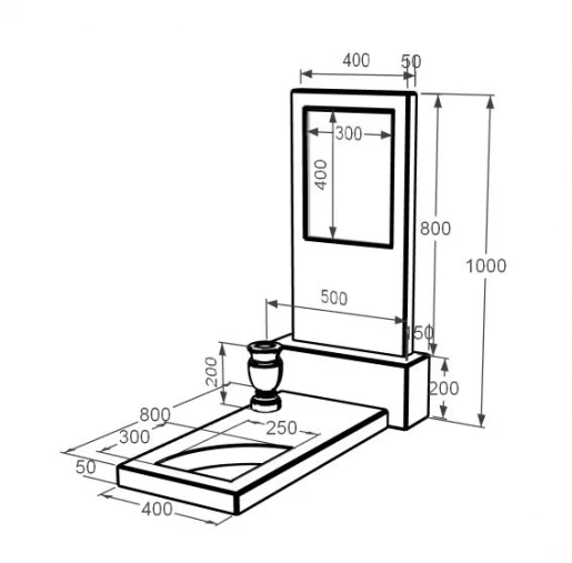 Розміри Маленький пам'ятник із мармуру одинарний з бежевого мармуру Дайна з вирізаним куточком к9-dan-pf-80-40-05-001