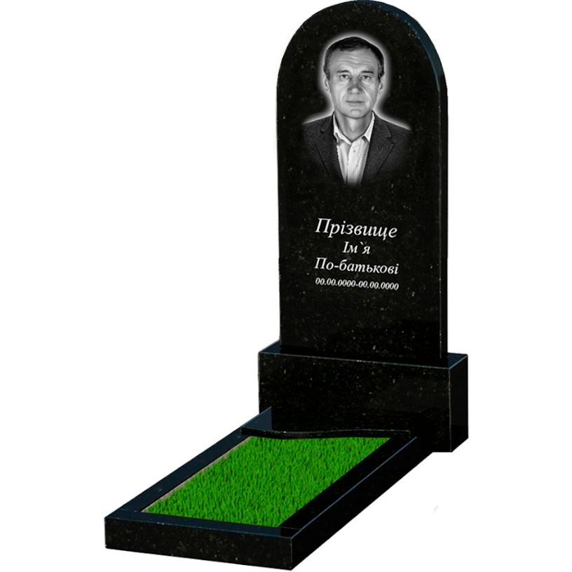 Основне Гранітний кам'яний надгробок батькові одинарний із чорного граніту Коростишів з хвилею різьблений к4-kor-pf-120-60-08-006