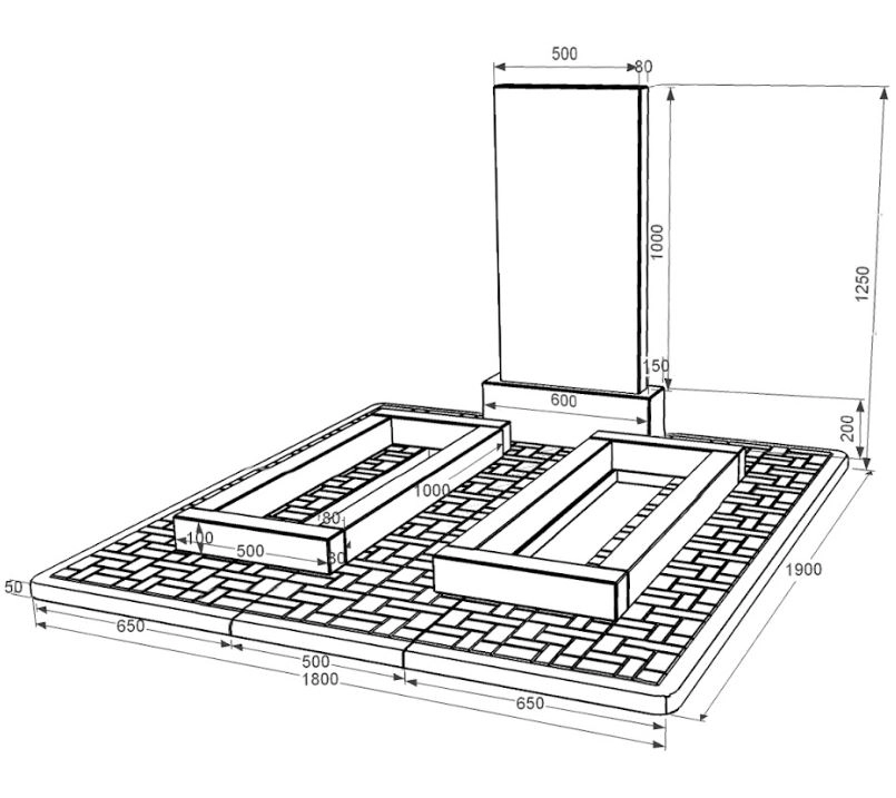 Розміри Гранітний кам'яний надгробок простий без різьблених робіт подвійний із чорного граніту Коростишів к14-kor-pf-100-50-08-001-pbd2