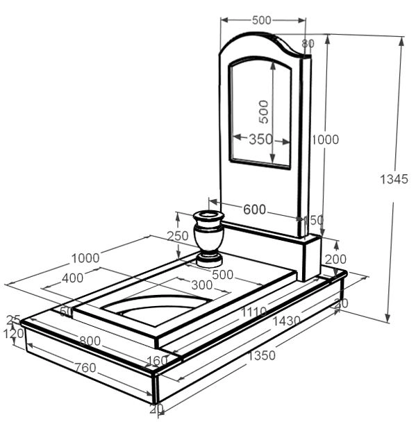 Розміри Мармуровий пам'ятник для жінок з мармуру Дайна з вирізаним куточком к9-dan-pf-100-50-08-011-l-ck