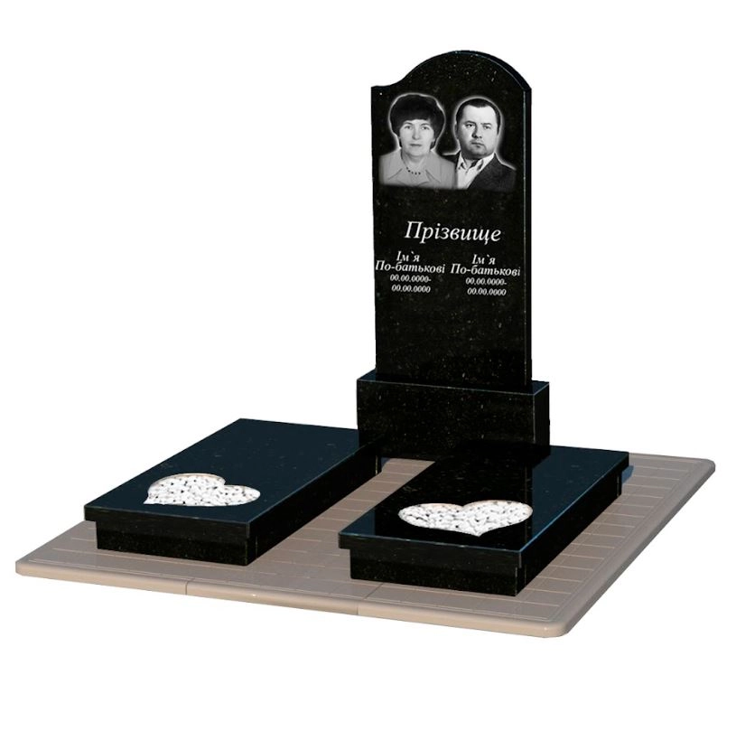 Основное Гранитный памятник производство Украина двойной из черного гранита Коростышев с сердцем резная работа к20-kor-pf-120-60-08-011-r-pbd3