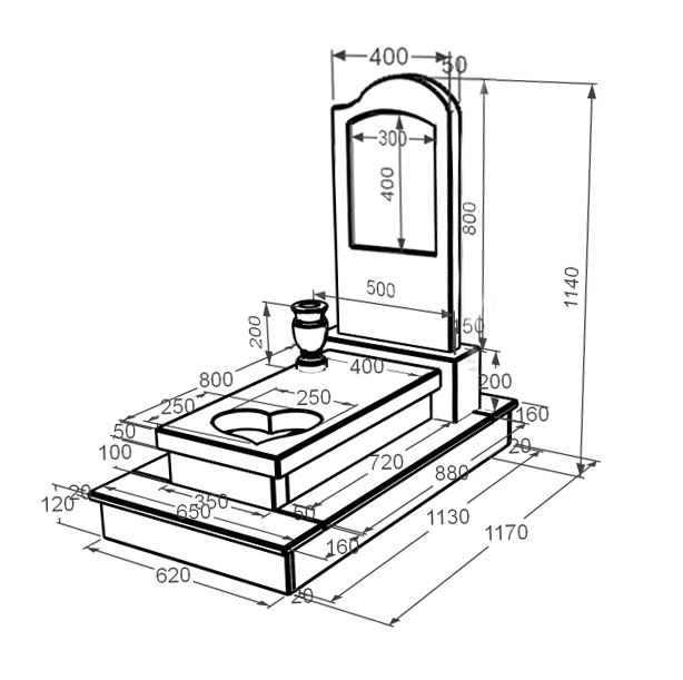 Розміри Камінь на могилу з мармуру фігурний одинарний з білого мармуру Волокас з серцем різьблена робота к11-vol-pf-80-40-05-011-r-ck