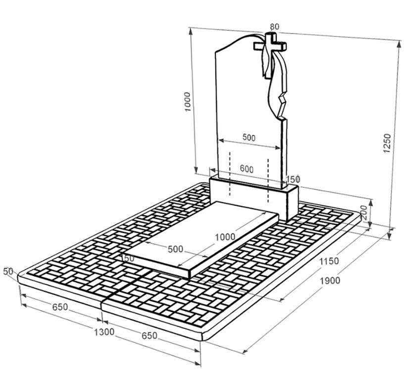 Розміри Гранітний пам'ятник з хрестом різьблений одинарний із чорного граніту Коростишів к7-kor-pf-100-50-08-142-r-pbd2