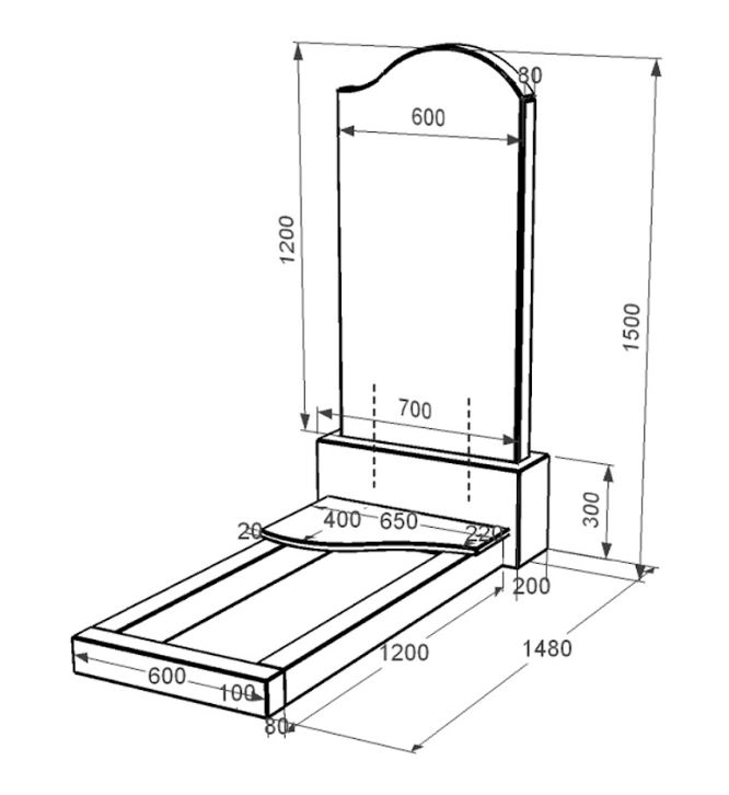 Размеры Памятник из гранита широкого размера одинарный из черного гранита Коростышев с волной резной к3-kor-npf-120-60-08-011-r