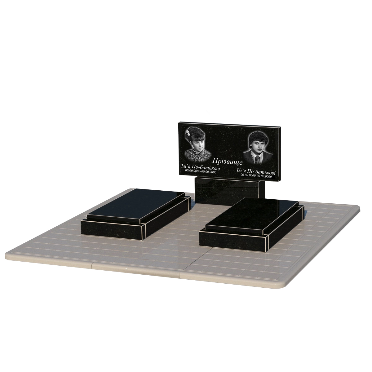 Основне Гранітний пам'ятник подружжю подвійний із чорного граніту Коростишів без різьблених робіт к21-kor-npf-40-80-05-001-pbd3