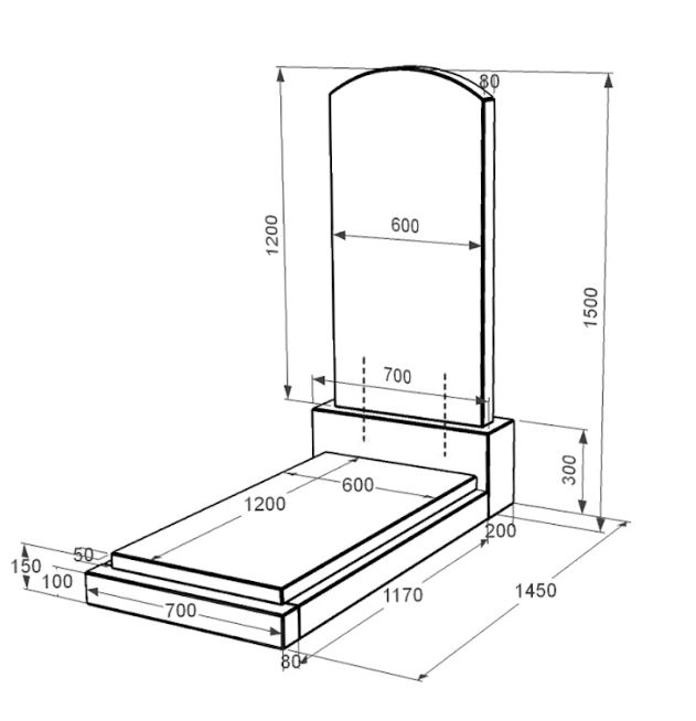 Розміри Гранітна плита на могилу дівчинам одинарний із чорного граніту Коростишів з дугою різьблений к12-kor-npf-120-60-08-009