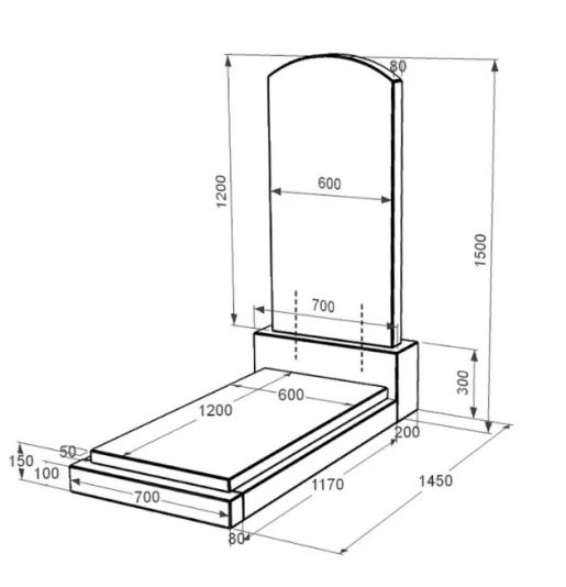 Размеры Гранитная плита на могилу девушкам одинарный из черного гранита Коростышев с дугой резной к12-kor-npf-120-60-08-009