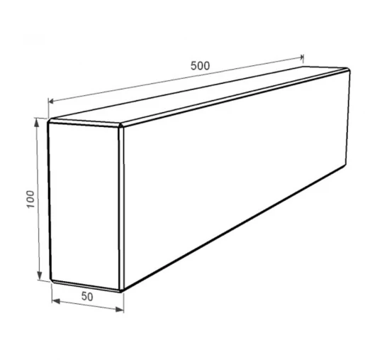 Размеры Брус для цветника и гробницы из Ток гранита 500x100x50 лицевой (тыльный) с неполированными фасками br-tok-npf-50-10-05