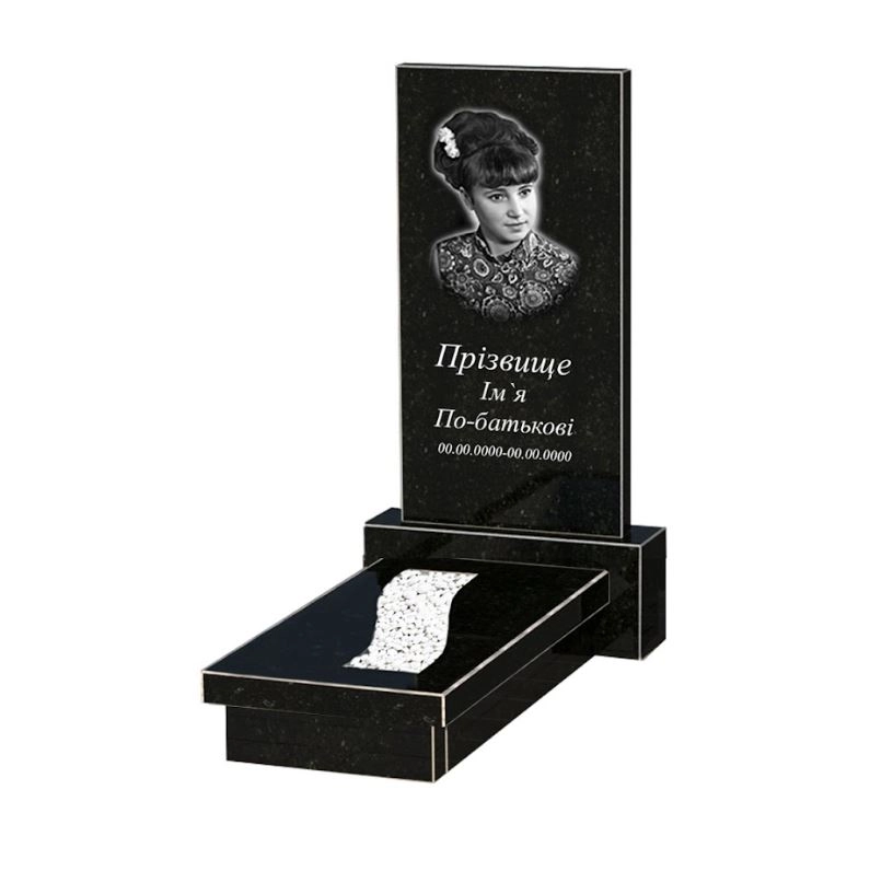 Основное Надгробный камень из гранита с вырезанной полосой одинарный из черного гранита Коростышев к23-kor-npf-80-40-08-001