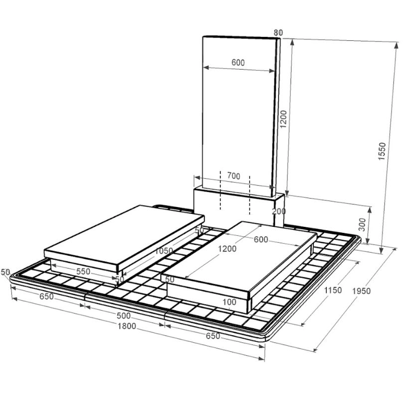 Розміри Гранітний пам'ятник на кладовище подвійний із чорного граніту Коростишів з серцем різьблена робота к20-kor-npf-120-60-08-001-pbd3