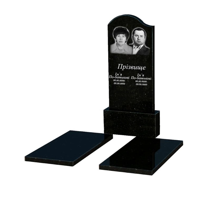 Основне Гранітний пам'ятник широкого розміру подвійний із чорного граніту Коростишів з хвилею різьблений к17-kor-pf-120-60-08-011-l