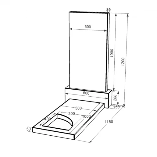 Размеры Гранитный памятник сыну одинарный из черного гранита Коростышев с вырезанным уголком к97-kor-npf-100-50-08-001