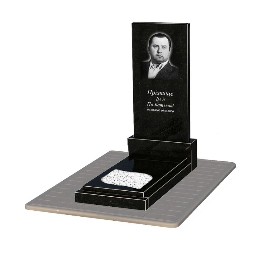 Основне Одинарний пам'ятник із граніту із чорного граніту Коростишів з листом різьблена робота к13-kor-npf-120-60-08-001-pbd3