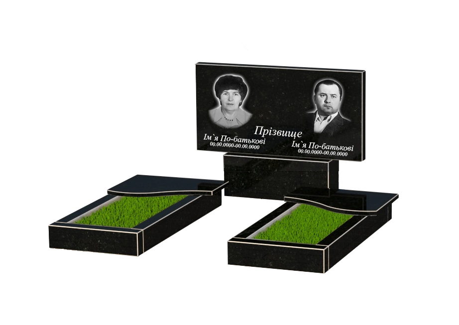 Основне Гранітний пам'ятник стела 40х80 см подвійний із чорного граніту Коростишів з хвилею різьблений к15-kor-npf-40-80-05-001