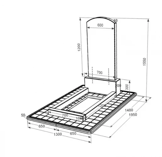 Размеры Памятник из гранита с цветником без плиты одинарный с дугой резной из черного гранита Коростышев Дуга 009 к2-kor-pf-120-60-08-009-pbd3