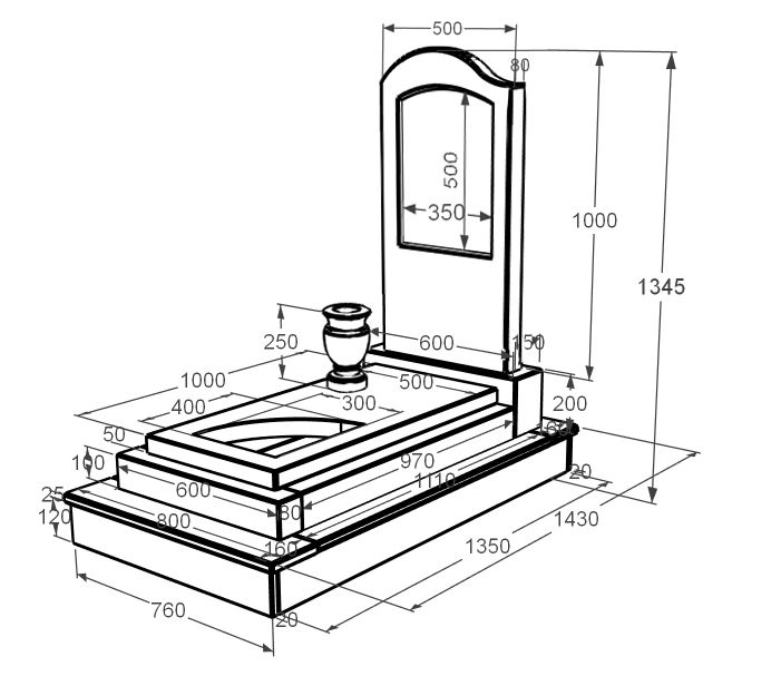 Розміри Мармуровий пам'ятник доньці одинарний з мармуру Дайна з вирізаним куточком к24-dan-pf-100-50-08-011-l-ck