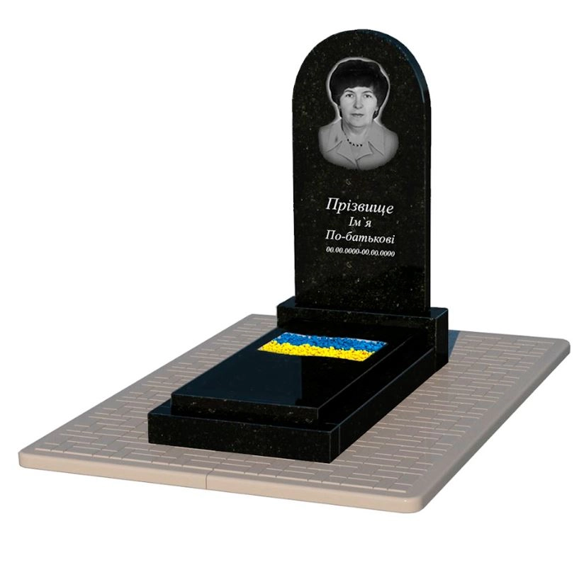 Основне Граніт надгробок з повним поліруванням сторін одинарний із чорного граніту Коростишів з вирізаним прапором к6-kor-pf-100-50-08-006-pbd2