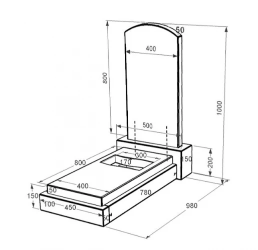 Размеры Гранитная плита на могилу с гробницей одинарная из черного гранита Коростышев с вырезанным флагом к6-kor-pf-80-40-08-009