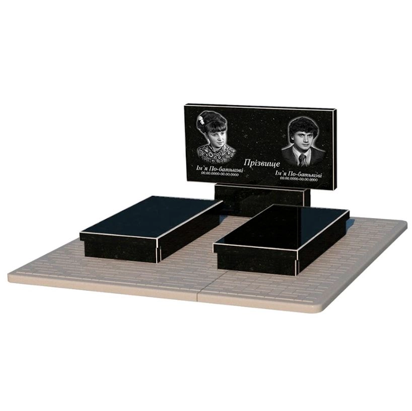 Основне Гранітний пам'ятник на двох із чорного граніту Коростишів без різьблених робіт к19-kor-npf-50-100-08-001-pbd2