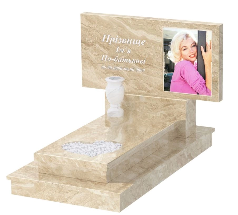 Основне Пам'ятник із мармуру горизонтальний одинарний з мармуру Дайна з серцем різьблена робота к11-dan-pf-60-120-08-001-ck