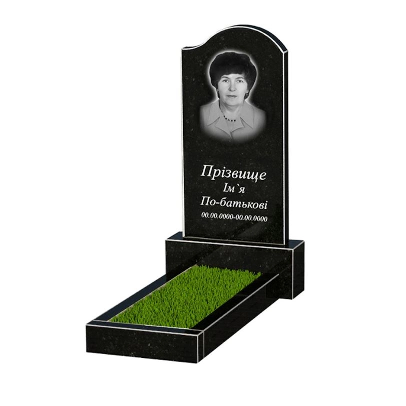 Основне Гранітний пам'ятник на кладовище 100 см висотою одинарний із чорного граніту Коростишів з хвилею різьблений к1-kor-npf-80-40-05-011-r