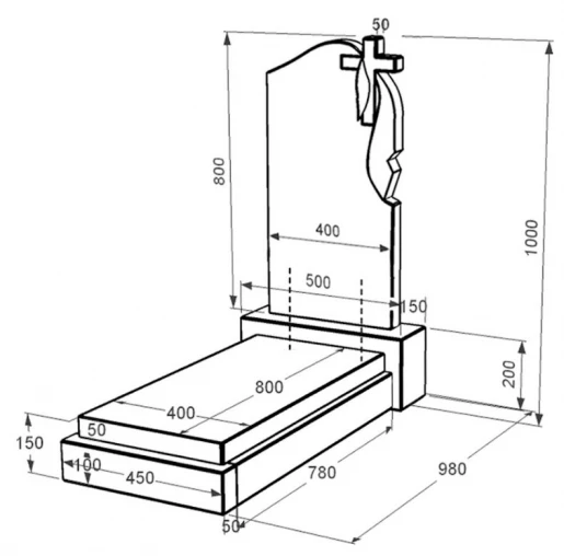 Розміри Пам'ятник із граніту чорного кольору одинарний із граніту Коростишів з хрестом та плащаницею різьблений к12-kor-pf-80-40-05-142-r