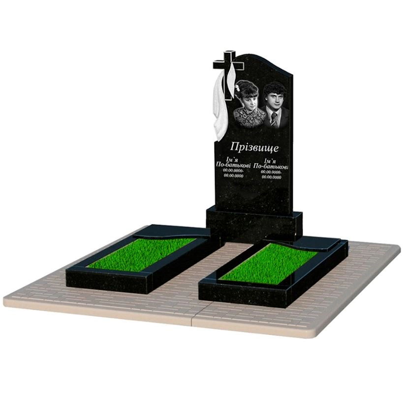 Основне Гранітний пам'ятник з хвилею різьблений подвійний із чорного граніту Коростишів к16-kor-pf-100-50-08-142-pbd2