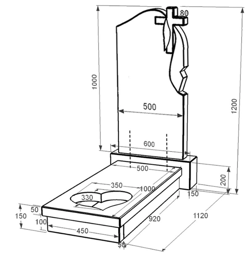 Размеры Памятник из гранита среднего размера одинарный из черного гранита Коростышев с сердцем резная работа к11-kor-npf-100-50-08-142-r