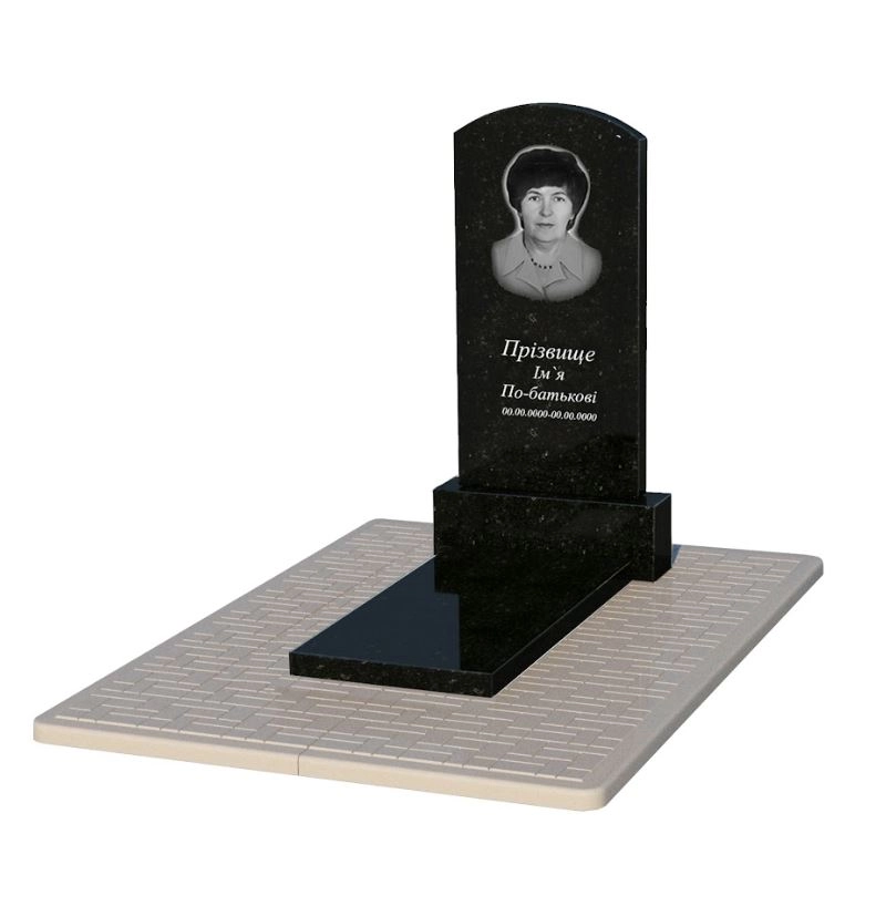 Основное Гранитный памятник с одним надгробием одинарный с дугой резной из черного гранита Коростышев Дуга 009 к7-kor-pf-100-50-08-009-pbd2