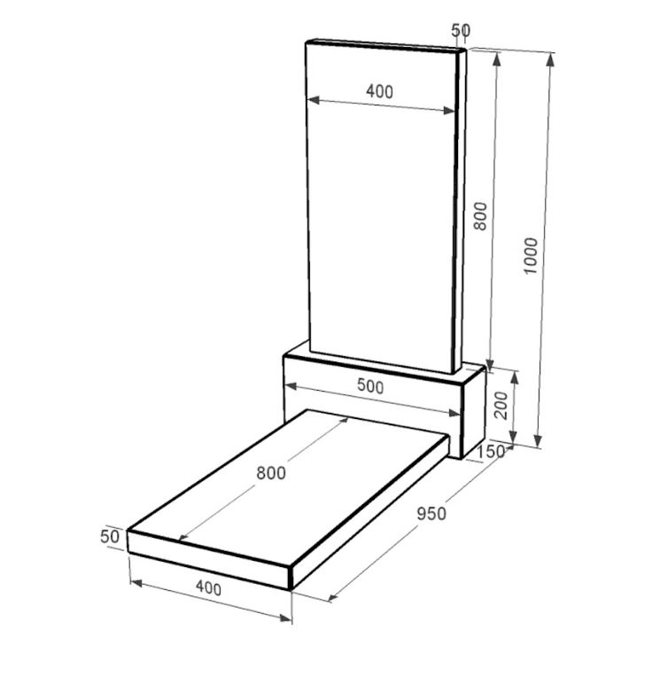 Розміри Пам'ятник із граніту з повним поліруванням сторін одинарний із чорного граніту Коростишів без різьблених робіт к7-kor-pf-80-40-05-001