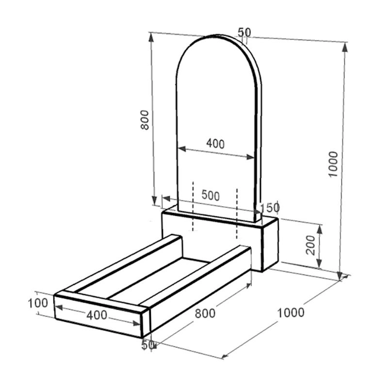 Розміри Гранітний пам'ятник напівкруглий одинарний із чорного граніту Коростишів з полукруглою стелою к1-kor-pf-80-40-05-006