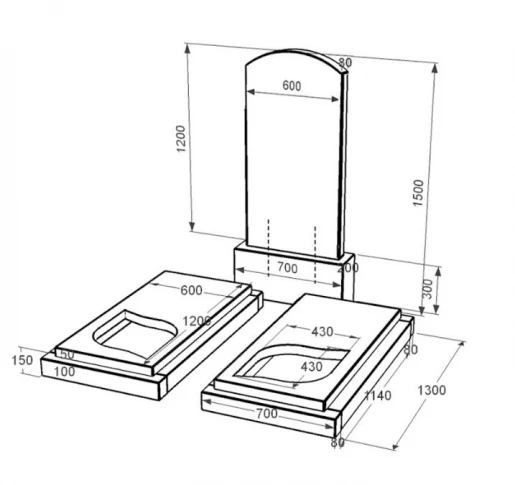 Размеры Гранитный памятник надгробный супругам двойной из черного гранита Коростышев с листом резная работа к22-kor-npf-120-60-08-009