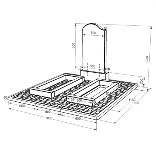 Размеры Гранитный памятник с декорированием искусственной травой двойной из черного гранита Коростышев с волной резной к14-kor-npf-100-50-08-011-l-pbd2