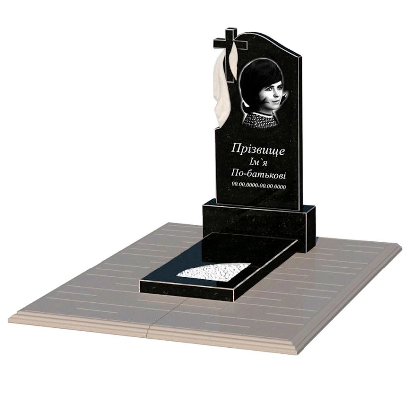 Основне Пам'ятник надгробок із граніту з вирізаним куточком одинарний із чорного граніту Коростишів к9-kor-npf-80-40-05-142-pbd1