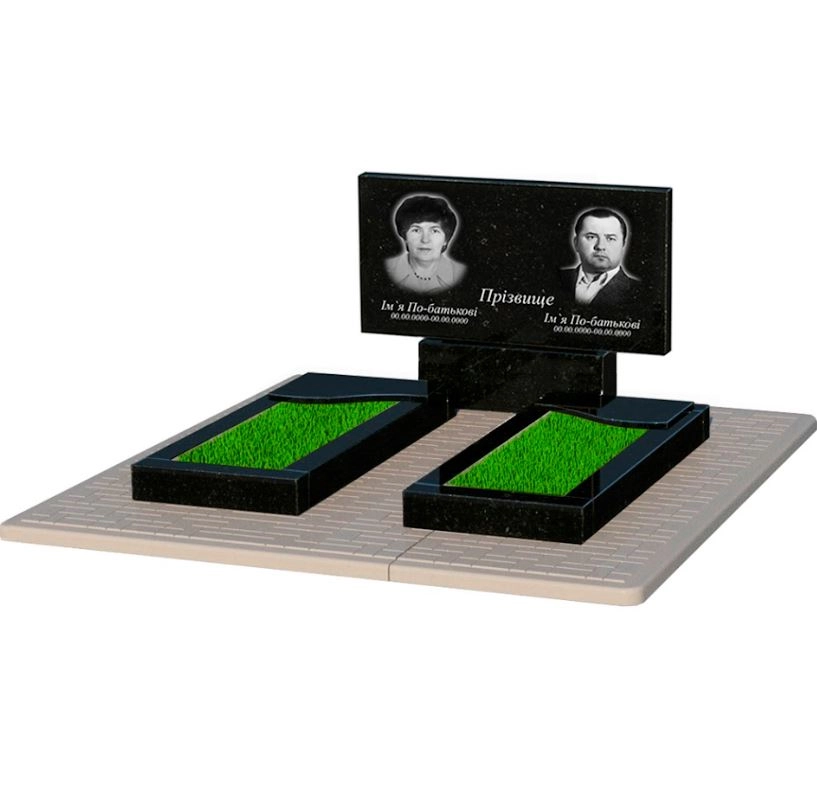 Основное Надгробный памятник из гранита среднего размера двойной из черного гранита Коростышев с волной резной к16-kor-pf-50-100-08-001-pbd2