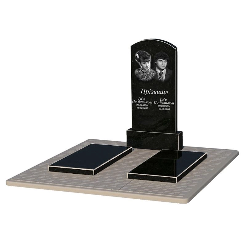 Основное Двойной памятник из гранита из черного гранита Коростышев с дугой резной к17-kor-npf-100-50-08-009-pbd2