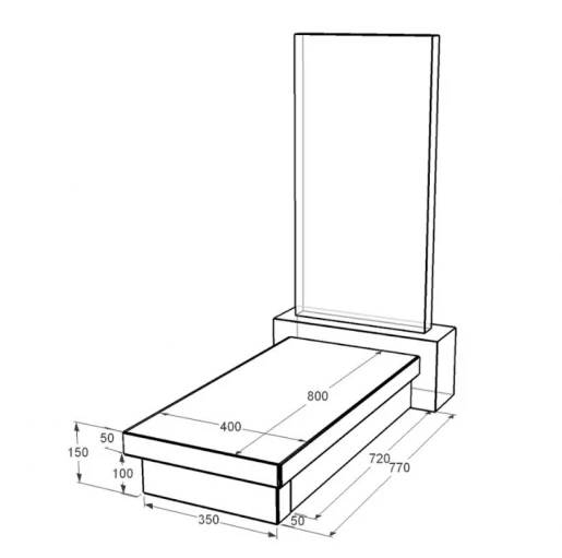 Размеры Гробничка на могилу габбро 800x400x150 из гранита с неполированными фасками Коростышевского карьера серия Базис gr-kor-npf-800-400-Bazys-3-np