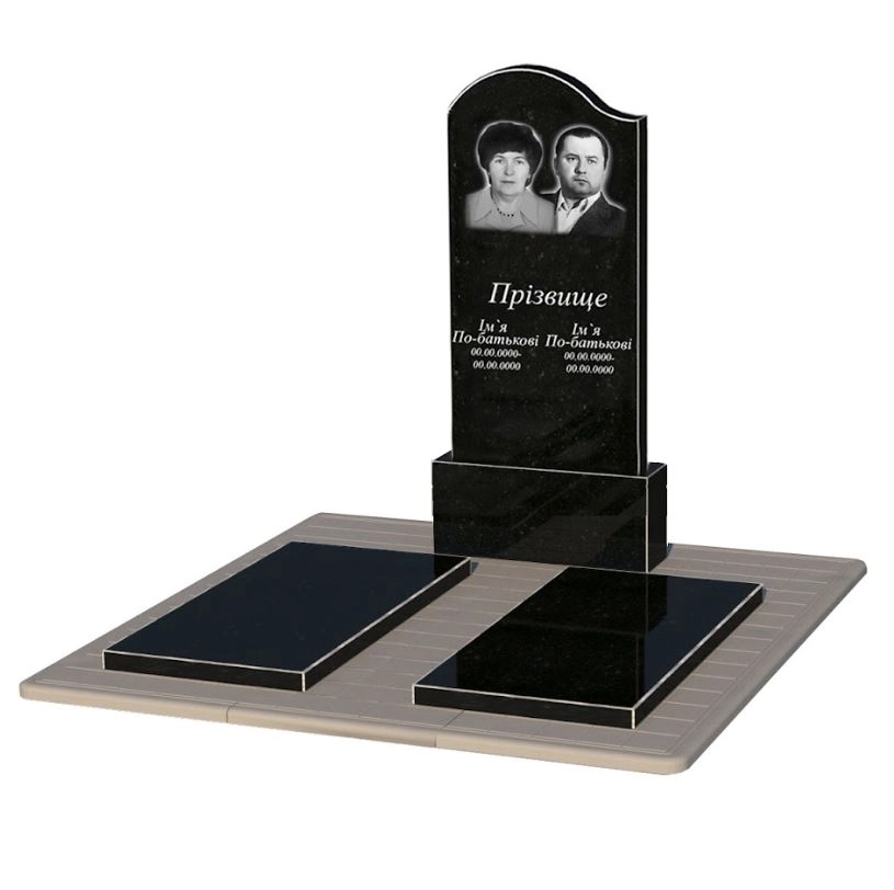 Основне Пам'ятник із граніту високий подвійний із чорного граніту Коростишів з хвилею різьблений к17-kor-npf-120-60-08-011-l-pbd3