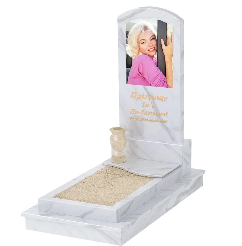 Основне Мармуровий пам'ятник з хвилею різьблений одинарний з білого мармуру Волокас к5-vol-pf-120-60-08-009-ck