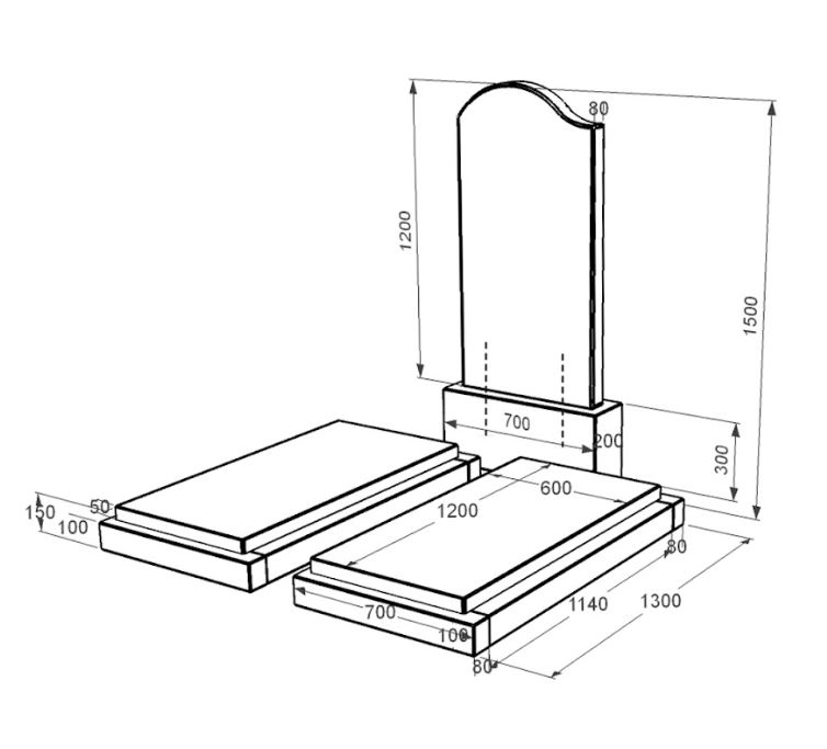 Розміри Пам'ятник на цвинтар з граніту вертикальний подвійний із чорного граніту Коростишів з хвилею різьблений к21-kor-pf-120-60-08-011-l