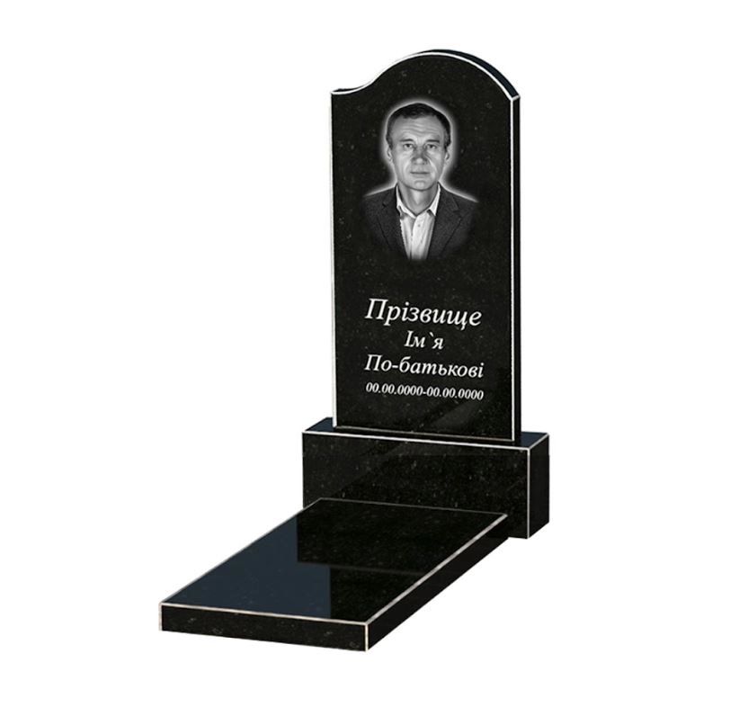Основне Надгробок на могилу із граніту з надгробною плитою одинарний із чорного граніту Коростишів з хвилею різьблений к7-kor-npf-80-40-05-011-r