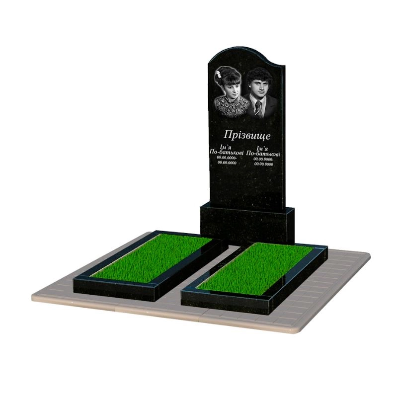 Основне Граніт надгробок стела 120х60 см подвійний із чорного граніту Коростишів з хвилею різьблений к14-kor-pf-120-60-08-011-l-pbd3