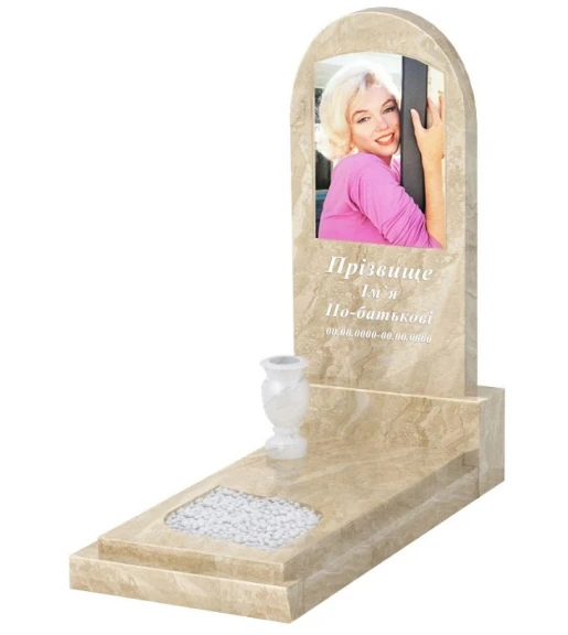 Мармуровий пам'ятник з повним поліруванням сторін з мармуру Дайна з листом різьблена робота к13-dan-pf-120-60-08-006